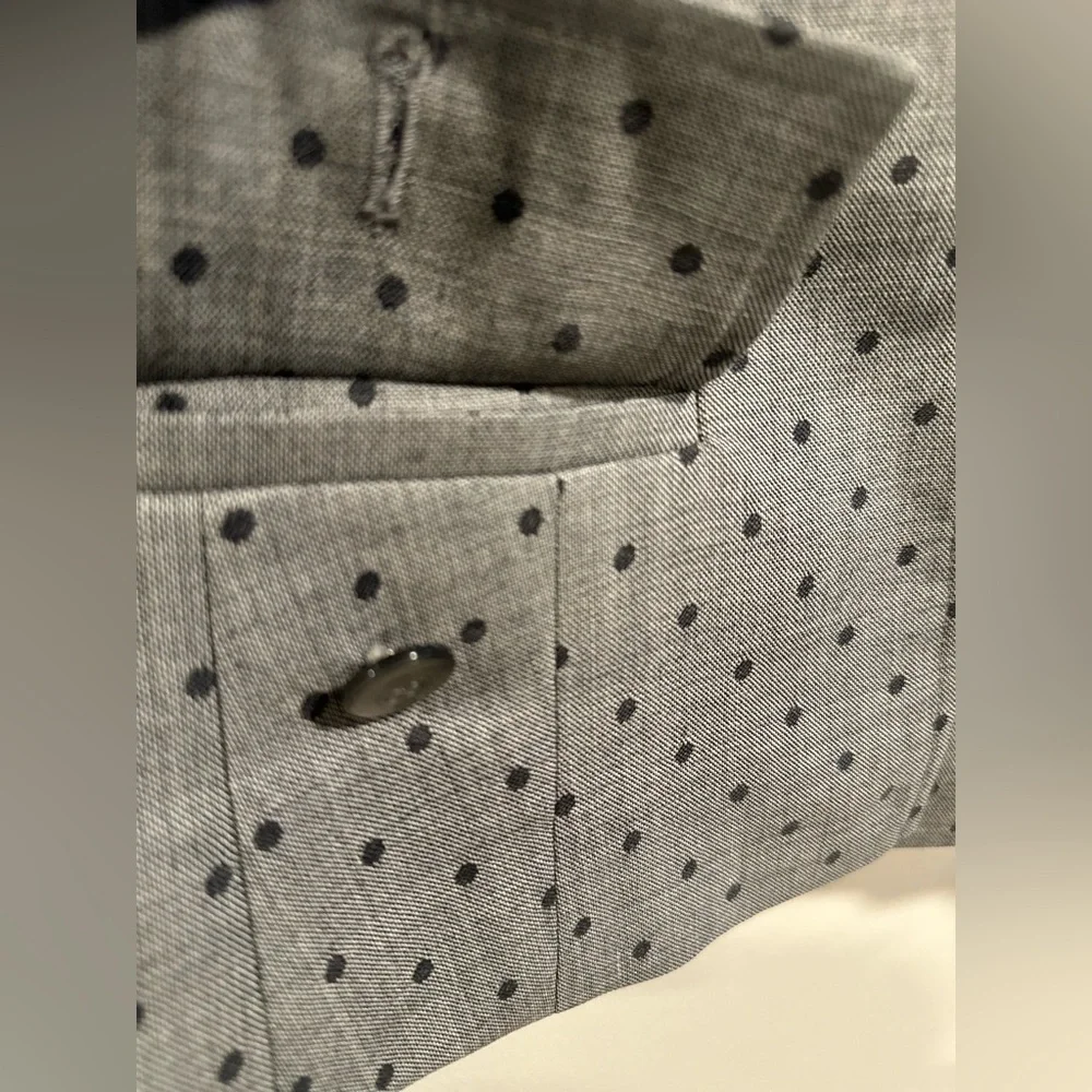 Escada Pure New Wool Gray Black Polka Dot OneButton Blazer Jacket Silk Lining 38